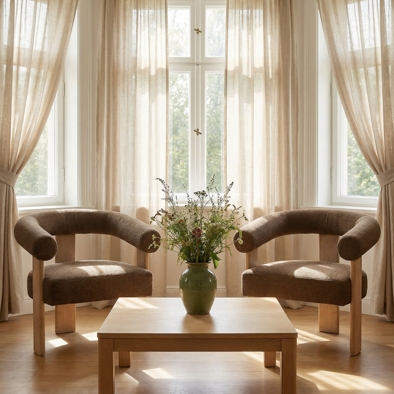 Ensemble de 2 fauteuils demi-tonneau rembourrés Mid-Century, Brown Chenille