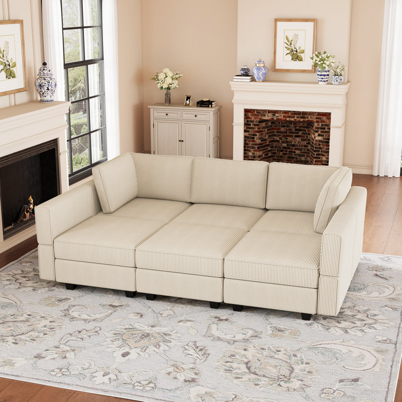 Canapé-lit modulaire Corduroy, Velours côtelé beige