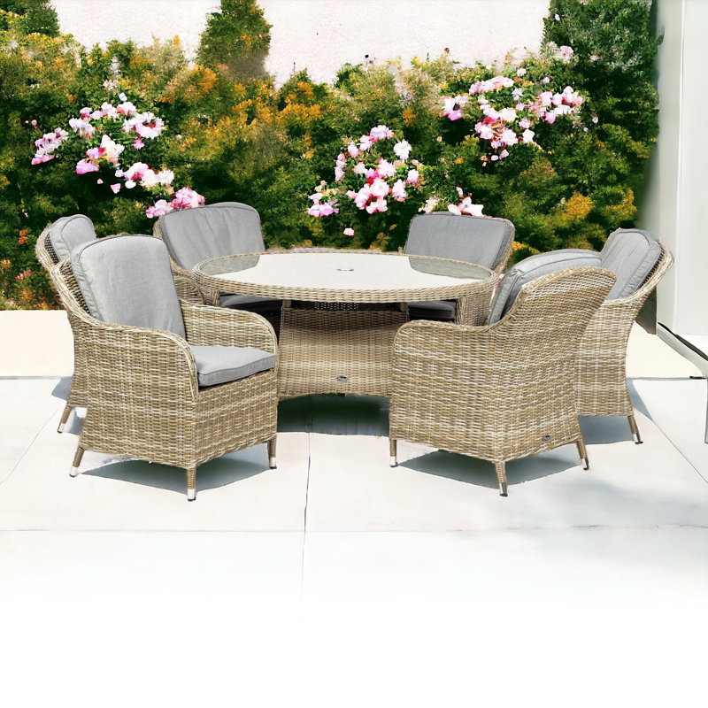 WENTWORTH 6 Seater Round Imperial Dining Set (1 x 140cm Table 6 x Chairs inc Cushions)