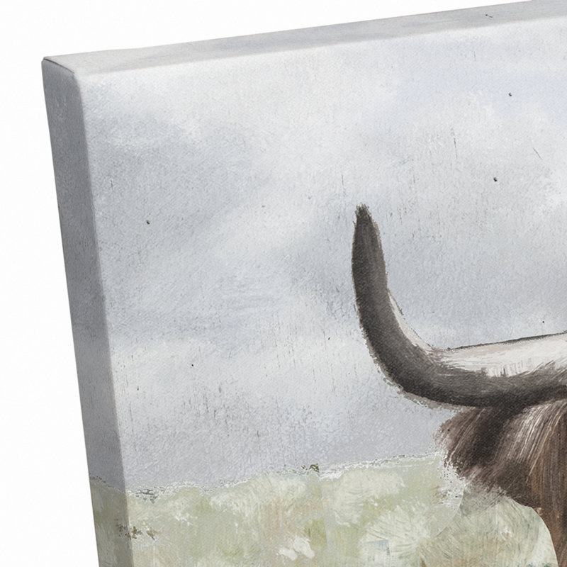 Impression sur toile Highland Cow and Dandelions, H 12 po x l 18 po