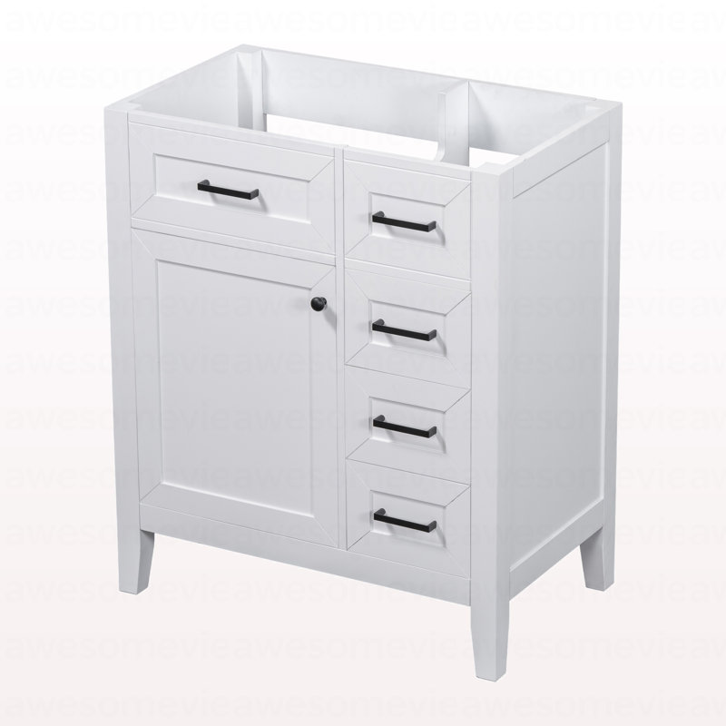 Meuble-lavabo de 30 po sans lavabo, base d'armoire seulement, armoire de salle de bain avec tiroirs, cadre solide et panneau de fibres à densité moyenne, blanc