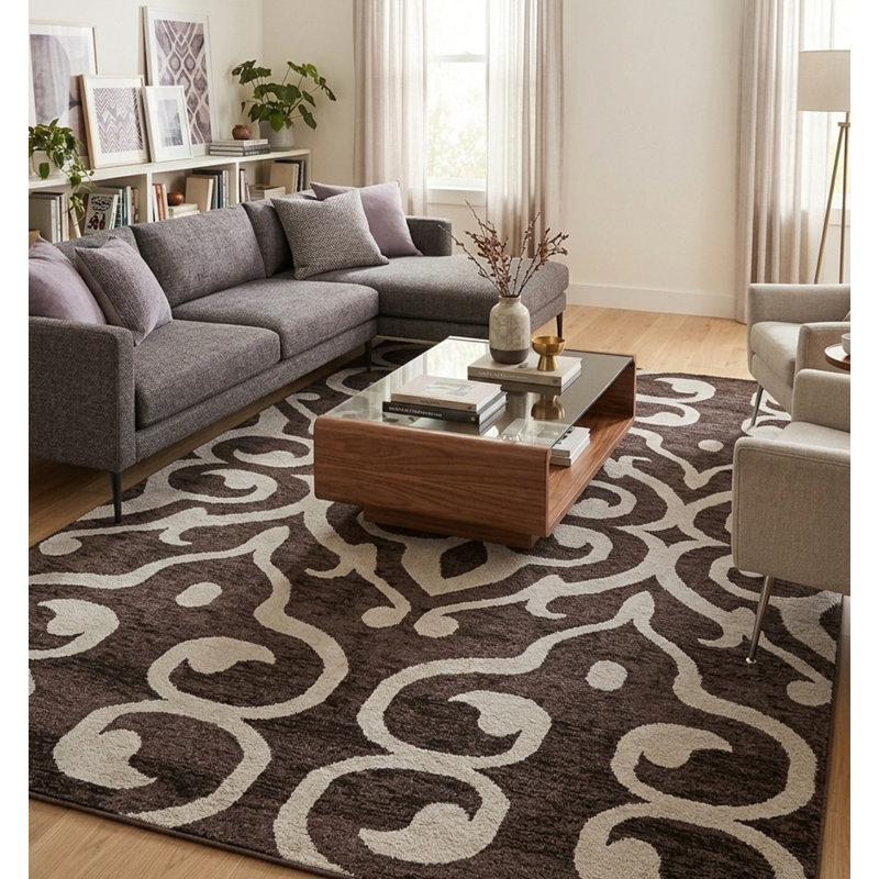 Contemporary Brown Beige Hand Knotted Silk Rectangle Indoor Area Rug, Rectangle 6' x 9'