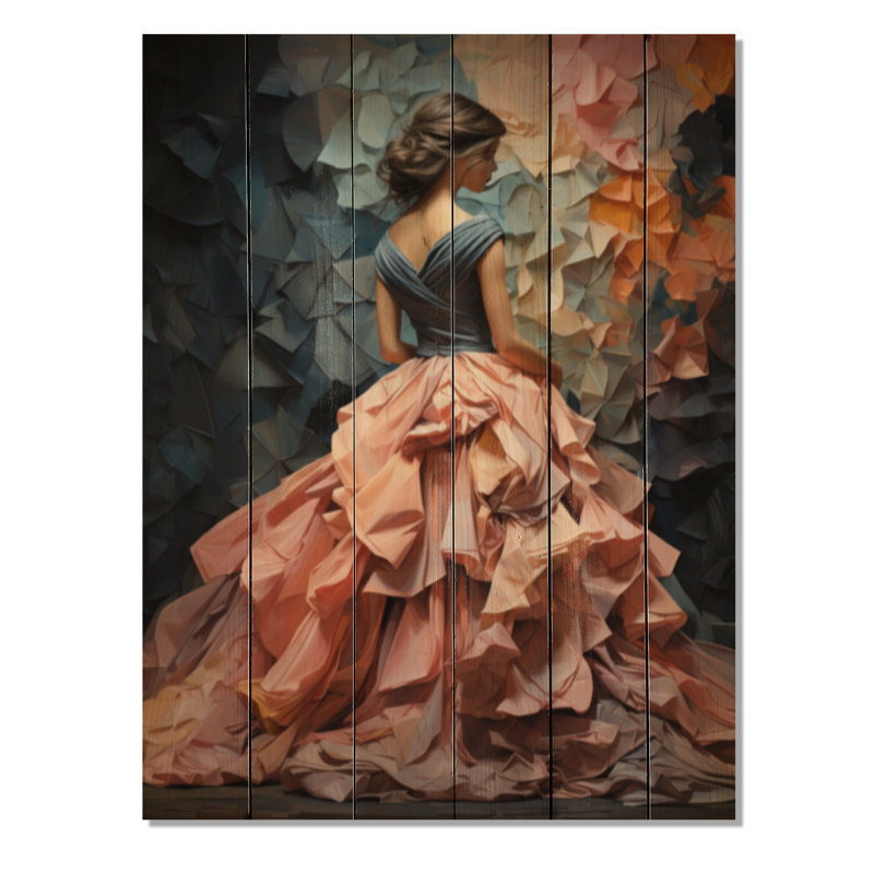 Élégance sur fond rose, rose et bleu, H 40 po x l 30 po x P 0,78 po