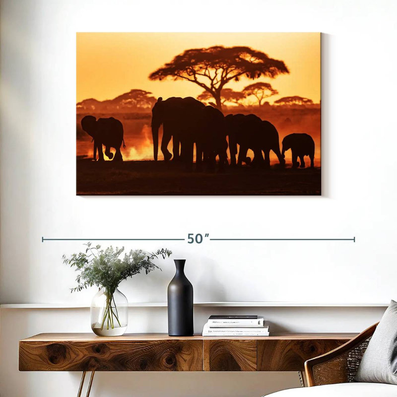 Brampt Elephant Herd In Amboseli, 26" H x 39" W