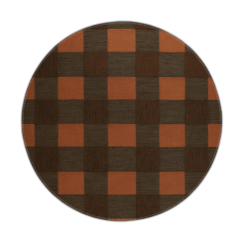 Tapis d'intérieur et d'extérieur à carreaux brun, Rond 5 pi