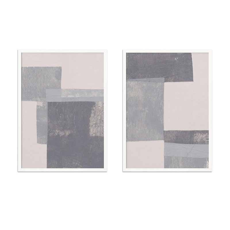 "Gray Blocks", ensemble de deux art muraux texturés encadrés, Blanc, H 24 po x l 36 po