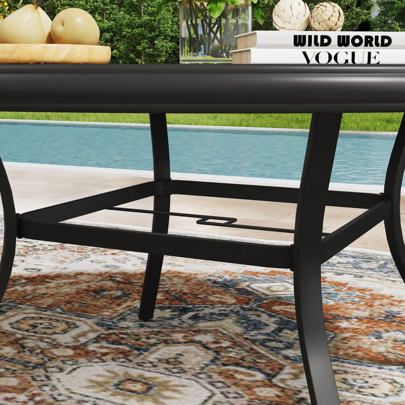 Aluminum Patio Dining Set with 53" Aluminum Round Dining Table and 6 PVC-coated polyester Swivel Dining Chairs, Black/Brown
