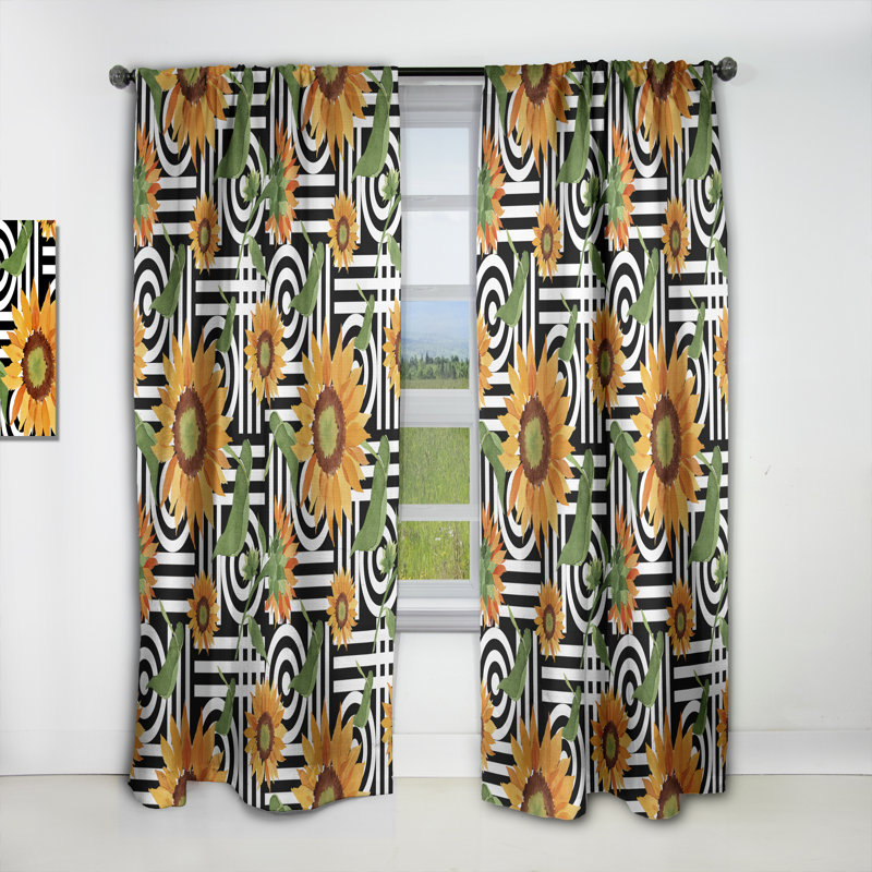 Panneau de rideau occultant rétro Mid-Century rétro Floral Botanical II, L 52 po x L 95 po