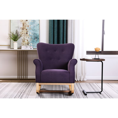 Lavender Purple High Back Nursery Rocking Chair, Velvet Upholstery With Sponge Fill, 250 Lbs Weight Load Capacity Chair For ' Room, Seat, Foam Filled, Support