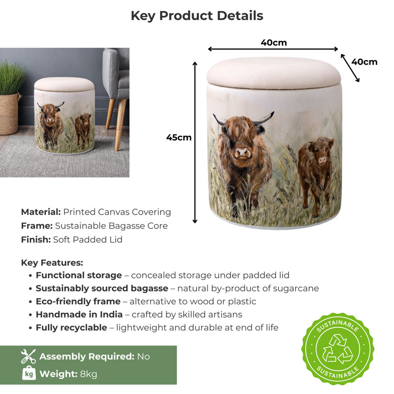 Claunch 40cm Wide Block Print Footstool Ottoman