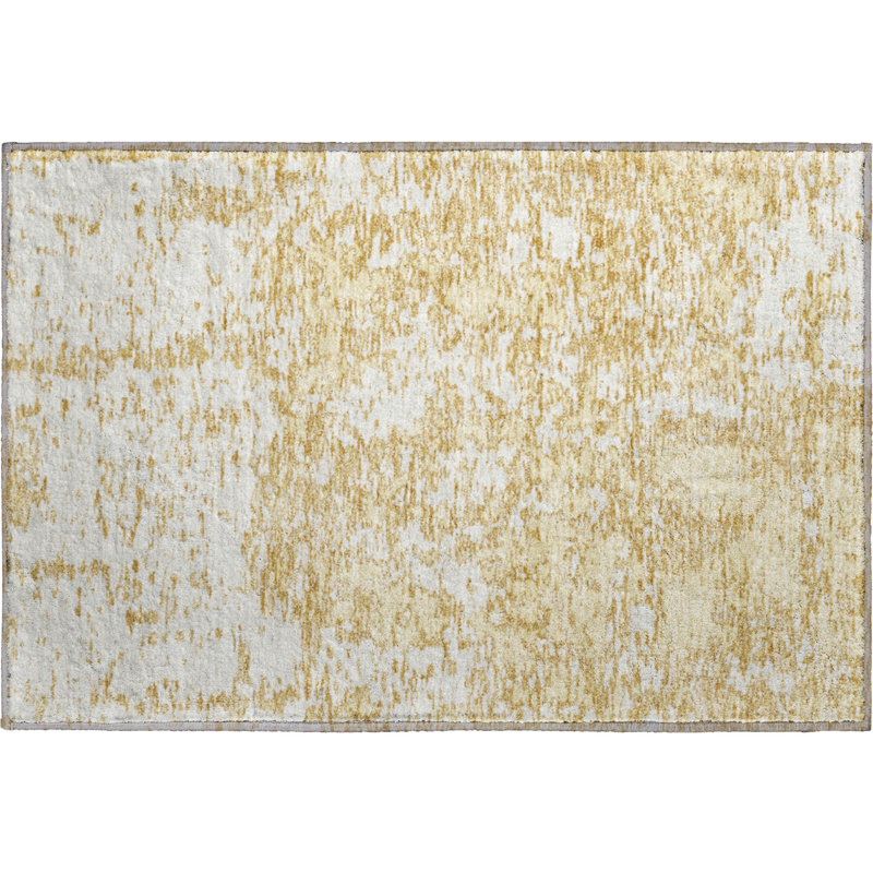 Premium Machine Washable Prisco Gold Rug, Rectangle 1'8" x 2'6"