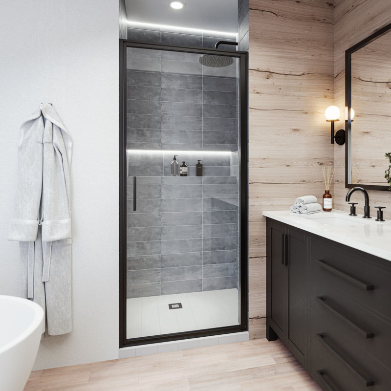 Axio 30,25 - Porte de douche à cadre pivotant 31 po x 72 po en verre trempé transparent, Noir