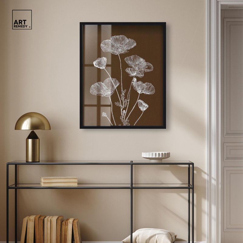 «White Poppy I Shadowbox Print Boho Rustic Wall Art» par Art Remedy, cadre noir, 24 x 30, H 31 po x l 25 po, Cadre noir