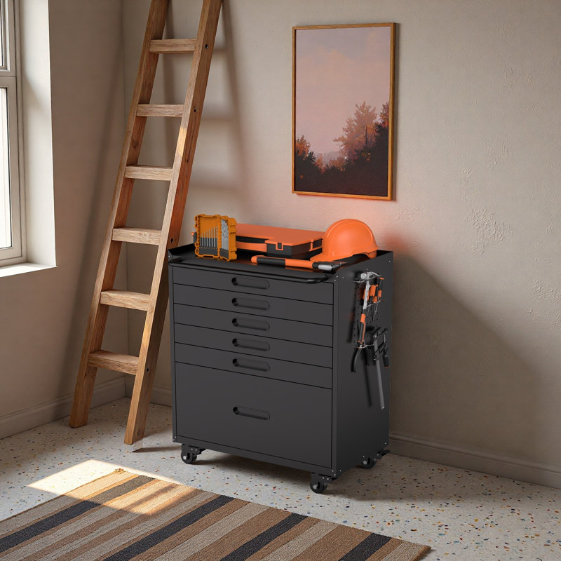Coffre à outils roulant 34,3 po avec 6 tiroirs - Organisateur de garage mobile