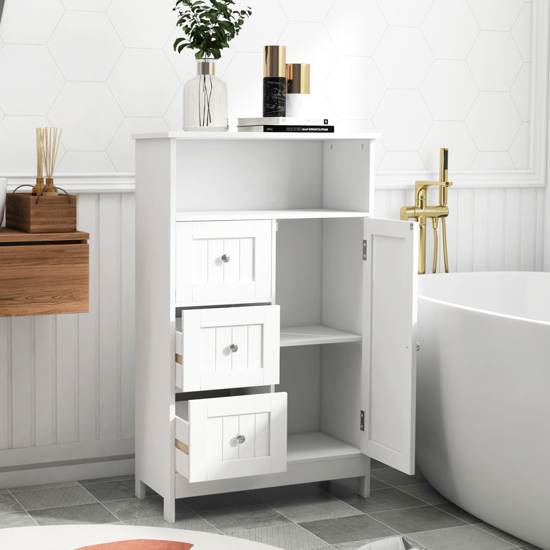 Armoire blanche pour le rangement de la salle de bain - 3 tiroirs et 1 porte avec un design moderne