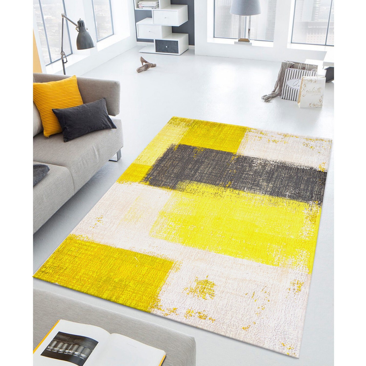 Anti-Fatigue Mat East Urban Home Pattern: Gray/Yellow/Green