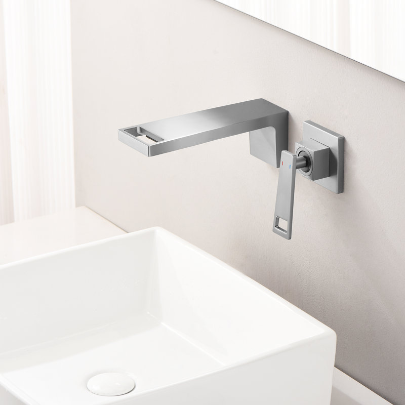  Robinet de lavabo de salle de bain mural moderne, robinets de salle de bain à poignée simple, Nickel brossé