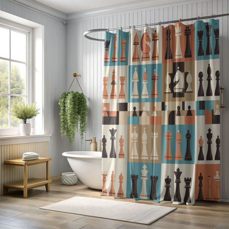 Rideau de douche standard 1 pièce Simple Grids, H 74 po x l 71 po