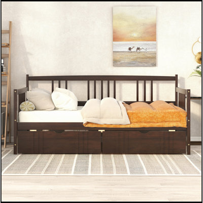 Lit de jour simple en bois avec deux tiroirs