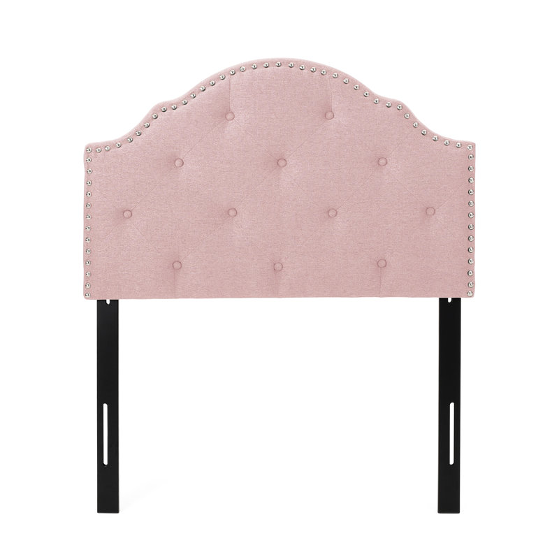 Twin Size Headboard In Blush With Classy Button Stitching And Tasteful Nailhead Trim Blush, Illustrating Captivating Stitch Elegant