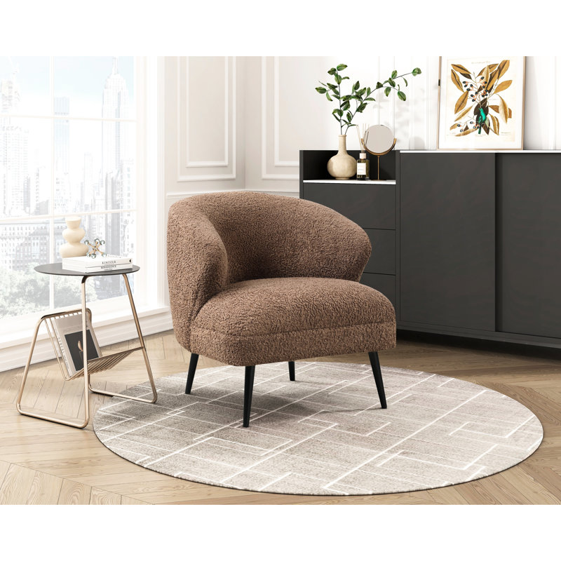 Chaise de luxe Hildegarde, revêtement brun Boucle, mousse haute, boucle décorative moderne en mousse, design, Brun