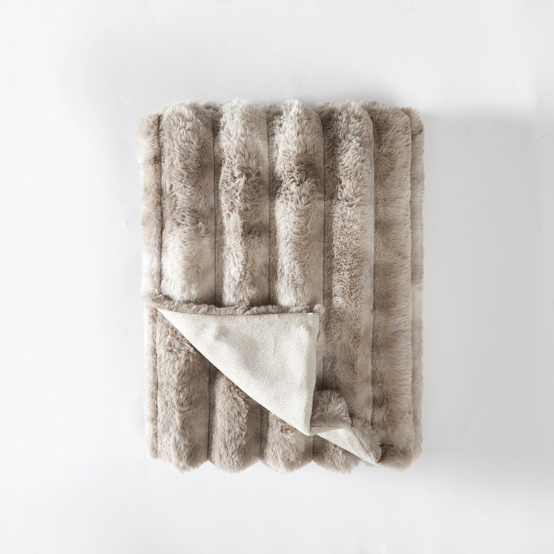 Frye Haze Channel Faux Fur Oversized Throw Blanket, Taupe
