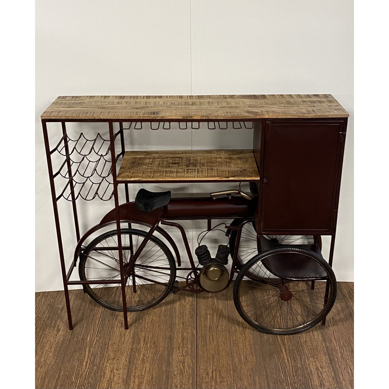 9 Bottle Solid Wood Floor Wine Bottle & Glass Rack in Maroon