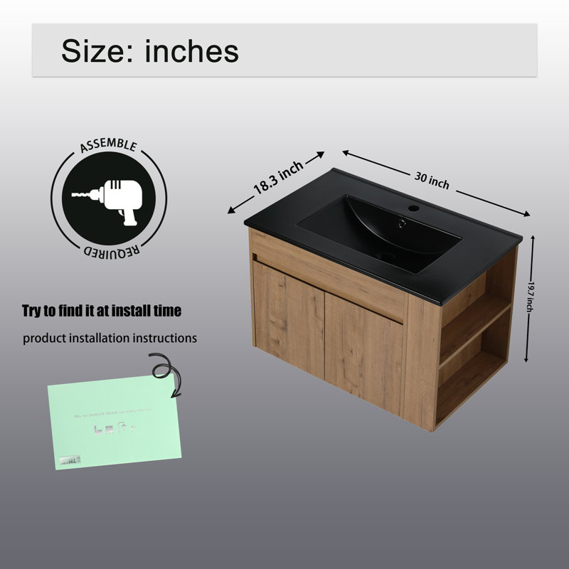 Alyea 30 " W Single Vanity Bathroom Vanity With Ceramic Top, Matte Black