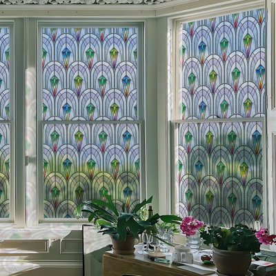 Diamond-Cut Peacock Malachite Stained Glass Effect Film