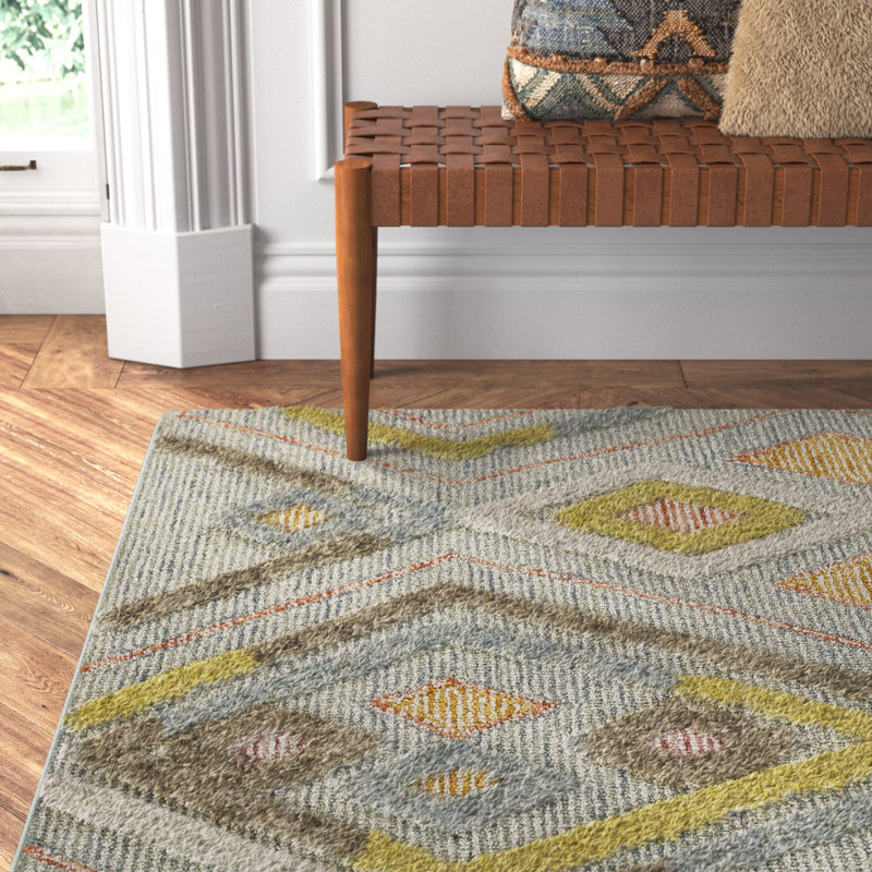 Chopin Select Allegro Handmade Shag Wool Gray/Yellow/Brown Area Rug, Rectangle 4' x 6'