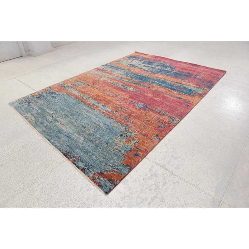 Contemporary One-of-a-Kind Rectangle 6'6" x 9'4" Hand Knotted Area Rug