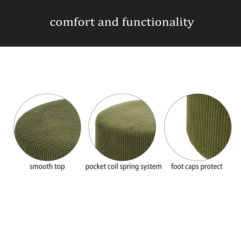 Upholstered Round Ottoman, Green Corduroy