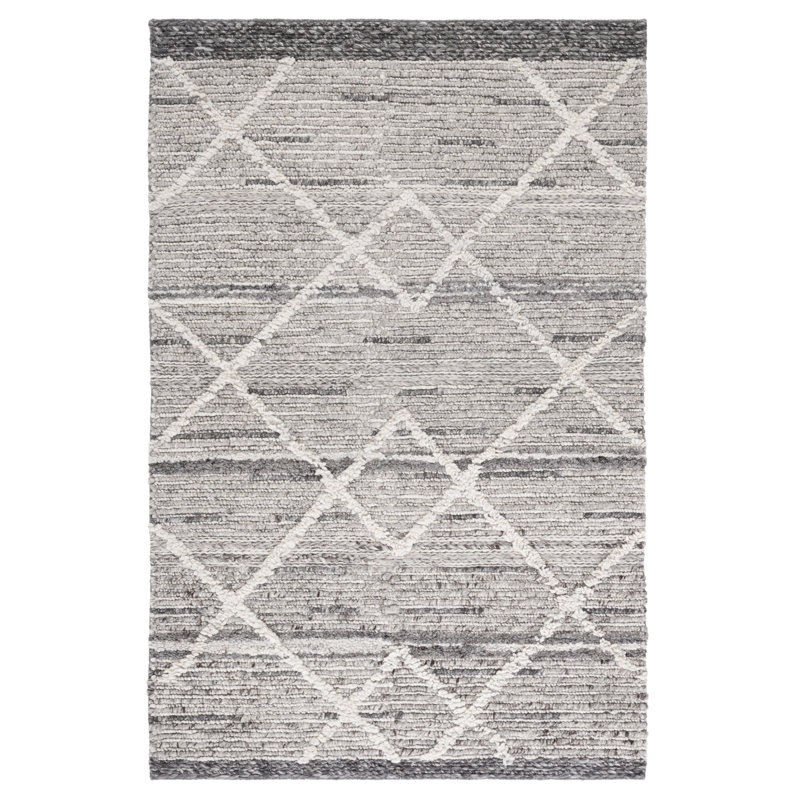 Benyam Hand Woven Wool/Cotton Geometric Area Rug with Boucle Texture, Rectangle 8' x 10'