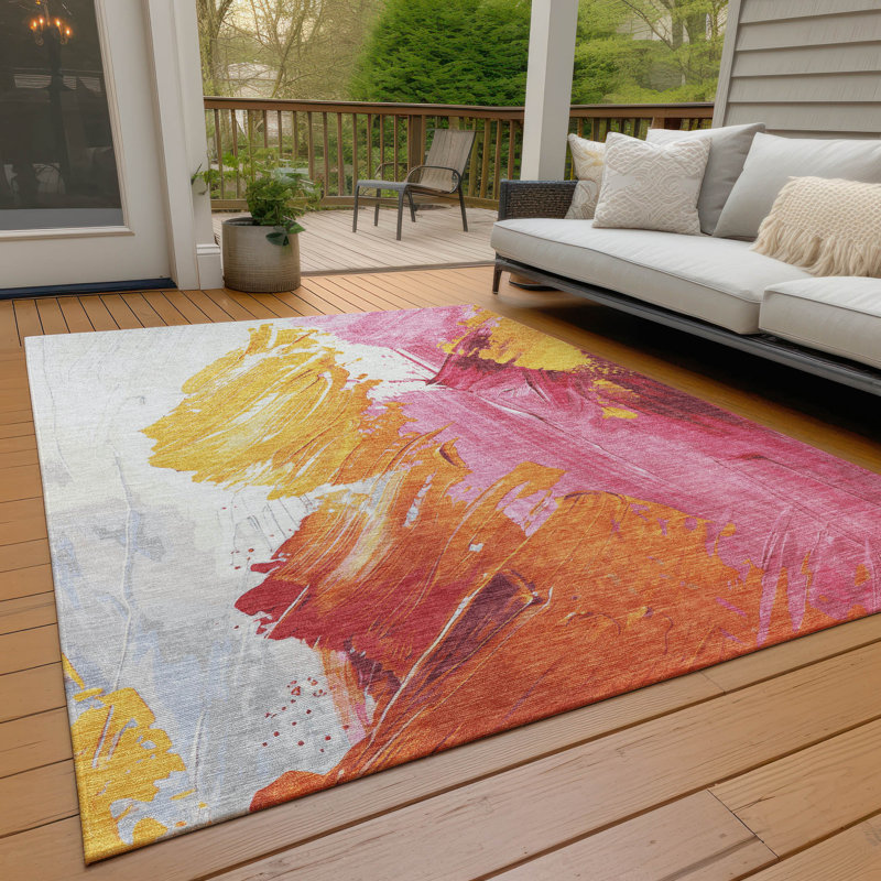Tapis intérieur / extérieur lavable à la machine Xhevrie, Rectangle 10 pi x 14 pi