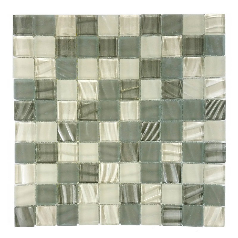 New Era 12 in.x 12 in. Textured Glass Straight Edge Square Mosaic Wall & Pool Tile, Khaki