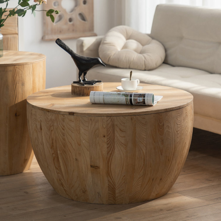 Shelane Vintage Style Bucket Shaped Wooden Coffee Table With Storage Function