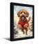 Animaux, chien de Noël en chandail rouge sautant-758637053-758637047-758637045