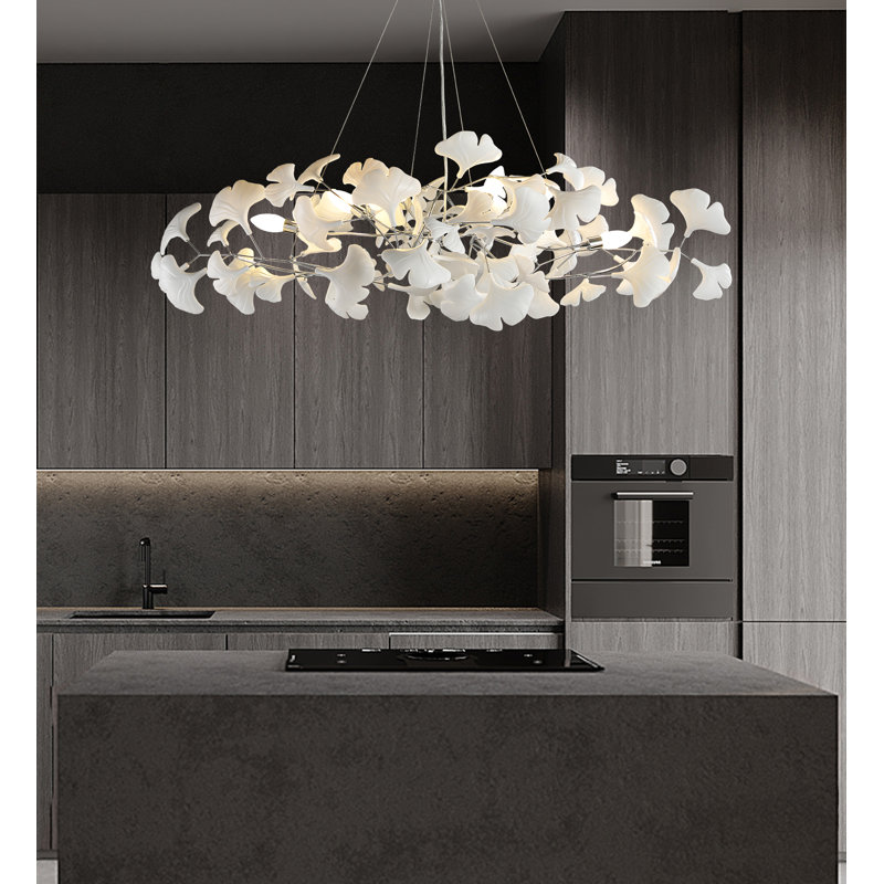 Lustre en ginkgo à 6 lumières Miljana, Argent
