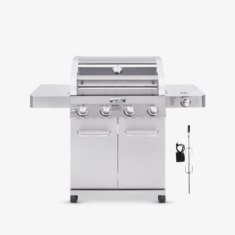 Barbecue au gaz convertible de 6 000 BTU avec brûleur latéral et rôtissoire à 4 brûleurs Monument + Grils 41847NG
