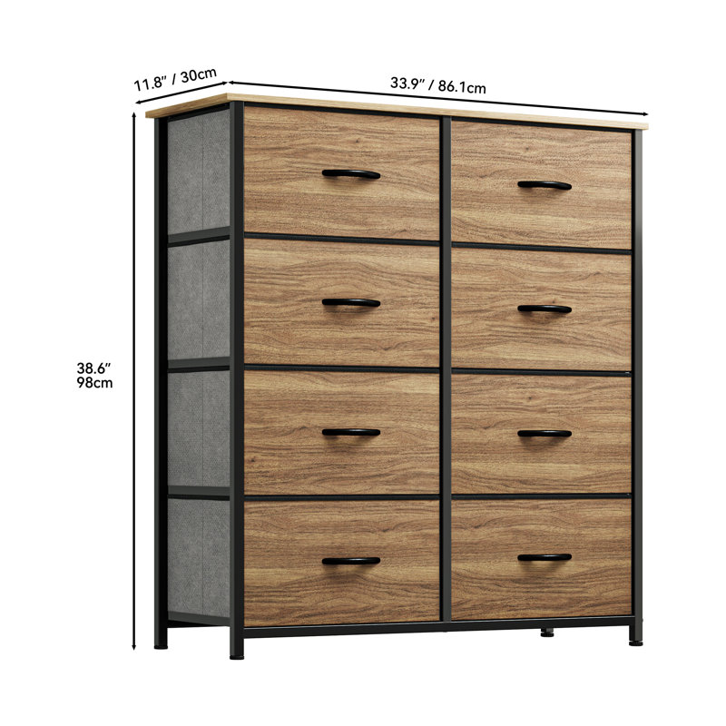 Commode double 8 tiroirs Kathiria, Grain de Burlywood