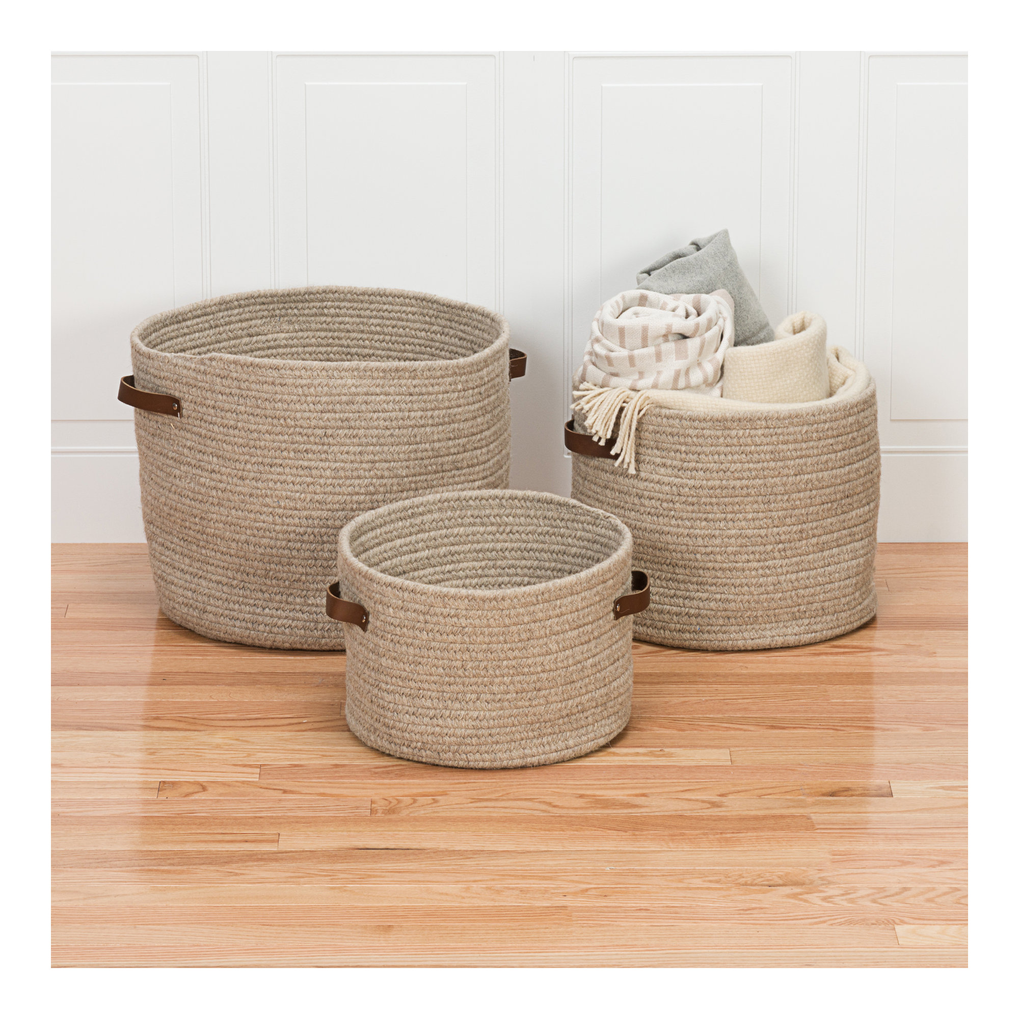 Monaco Wool / Felt Decorative Basket 1, Beige, 16" H x 16" W x 12" D