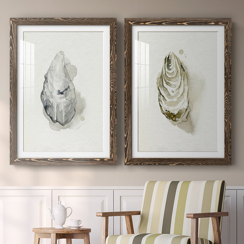 «Oysters On The Bay III», reproduction encadrée de qualité supérieure - prête à être accrochée, Noyer