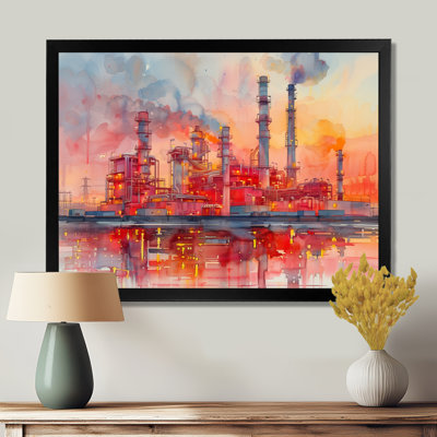 Rouge, orange, centrale électrique, paysage, centrales électriques, salon
