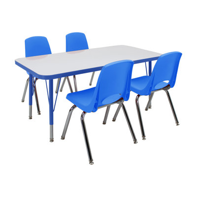 30" x 72" Rectangle Dry-Erase Activity Table with Standard Legs and 14" Stack Chairs with Swivel Glides, 5-Piece Set - Whiteboard