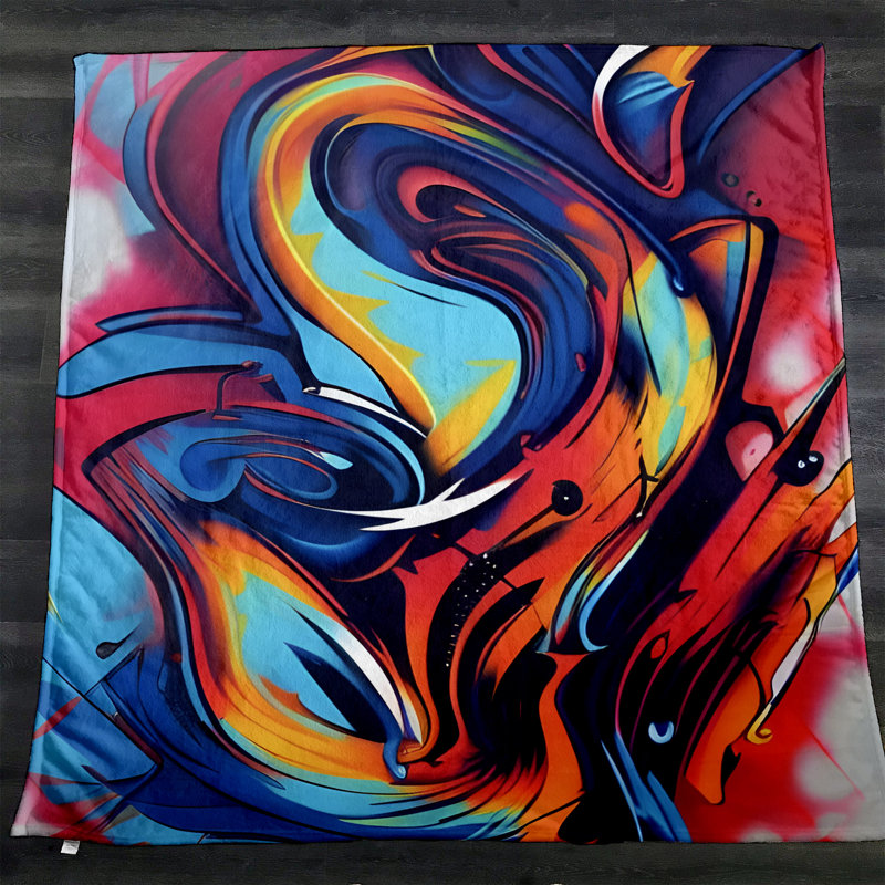 Throw Blanket, 68" W x 80" L, Marble/Abstract, Red/Blue/Orange