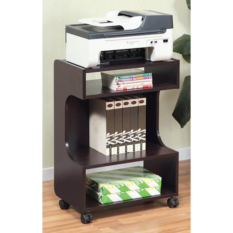 Sintechno Dark Cherry Wood Mobile Printer Stand with Storage
