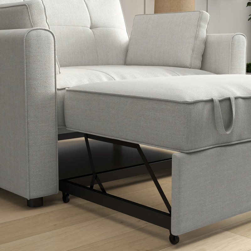 Bedri 49.6" Wide Modern Upholstered Tufted Back Sofa Bed With Two Pillows, Beige