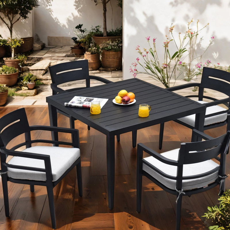 Outdoor Aluminum 40"X40" Square Table - Ember Black, Rust , Stylish With Umbrella Hole Black Patio Dining Aluminum, , Stylish, Modern Look