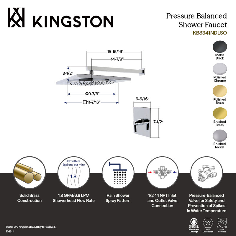 Kingston Brass Nuvofusion Single-Handle Pressure Balanced Shower Faucet, Brushed Nickel
