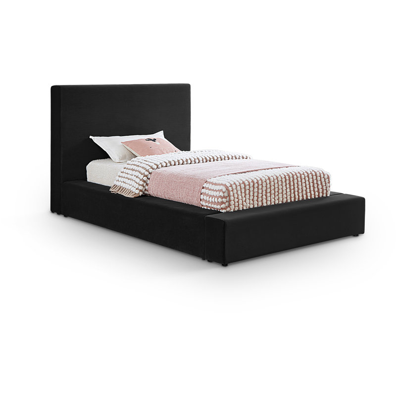 Ishia Upholstered Platform Bed, Twin, Black Velvet